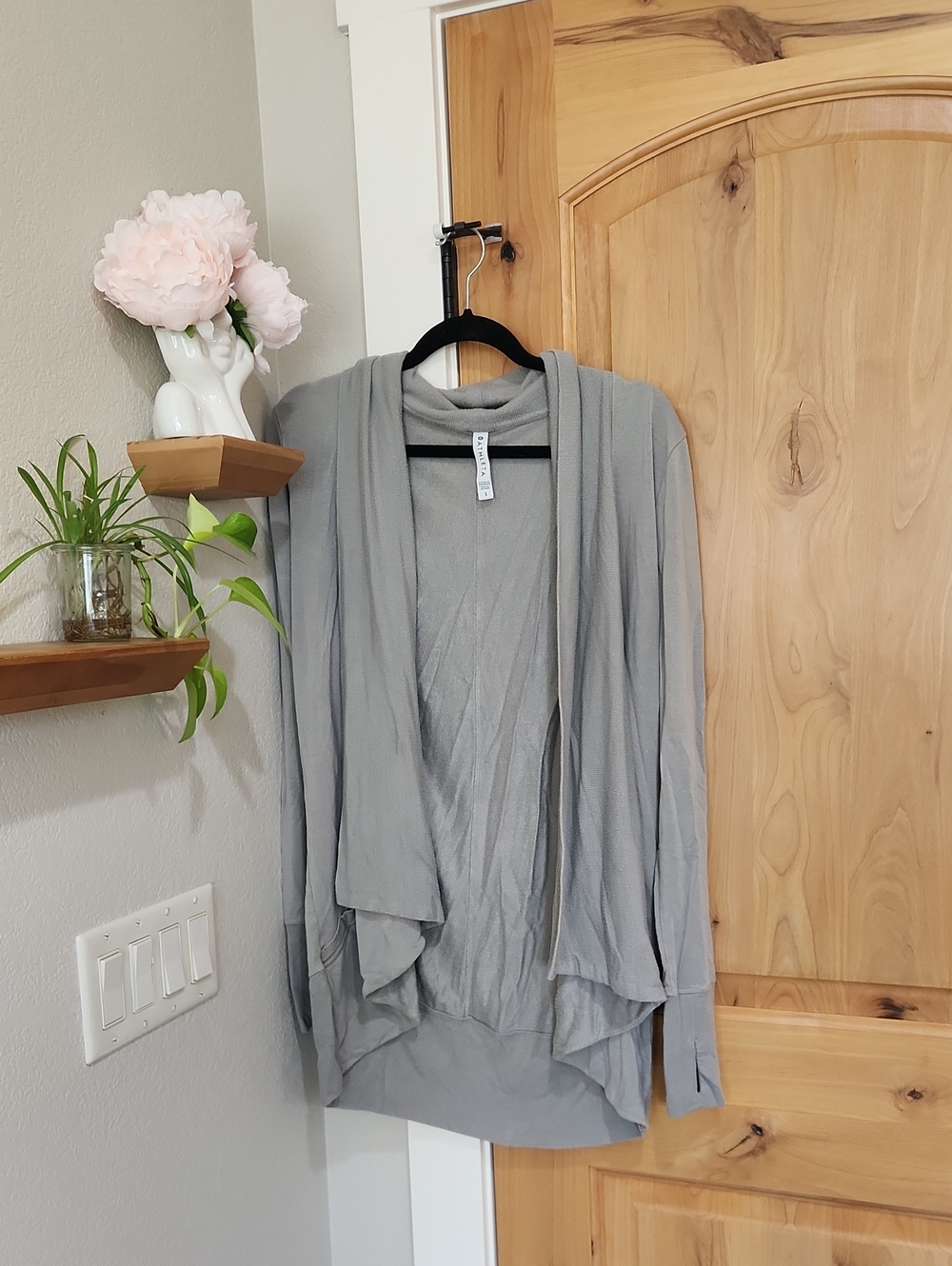 Athleta Light Gray Draped Open-Front Cardigan
